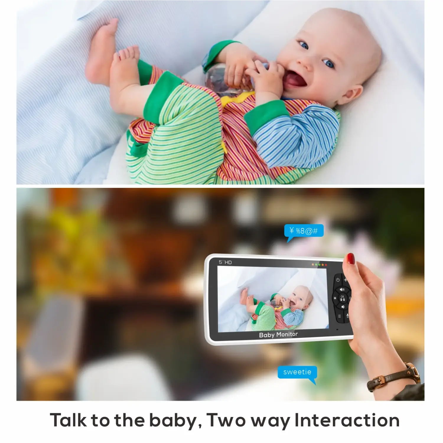 Baby monitor video da 5 pollici con fotocamera e audio,