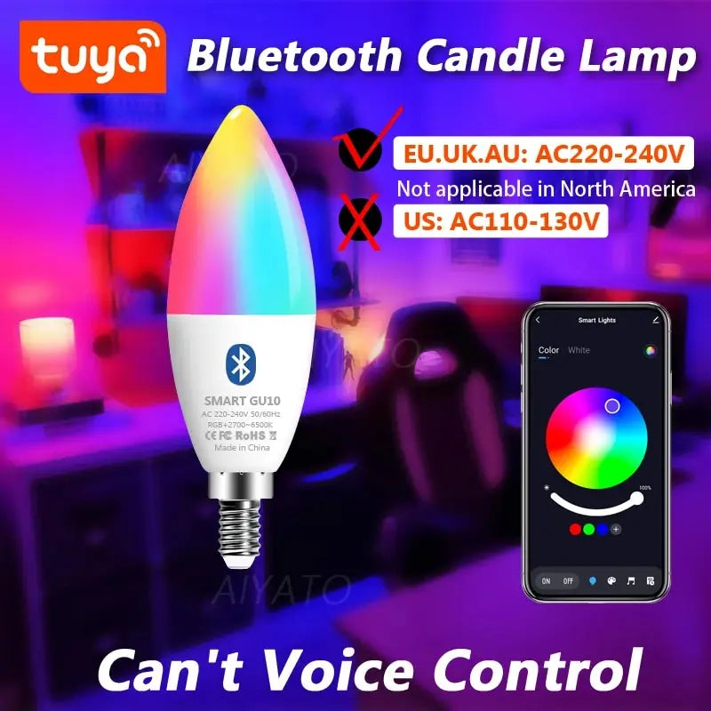 Lampadina Intelligente E14 RGB Bluetooth Candela Lampada di Cristallo