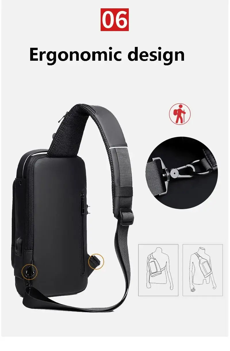 Borsa a tracolla da uomo multifunzione antifurto USB Messenger Pack da uomo