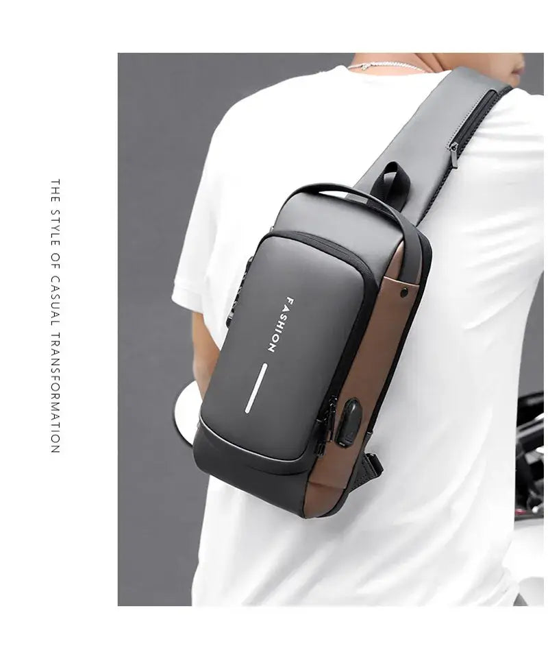 Borsa a tracolla da uomo multifunzione antifurto USB Messenger Pack da uomo