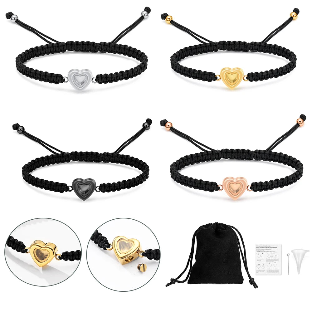 Braccialetto Lunghezza Regolabile Bracciale Corda Intrecciata Cuore Trasparente