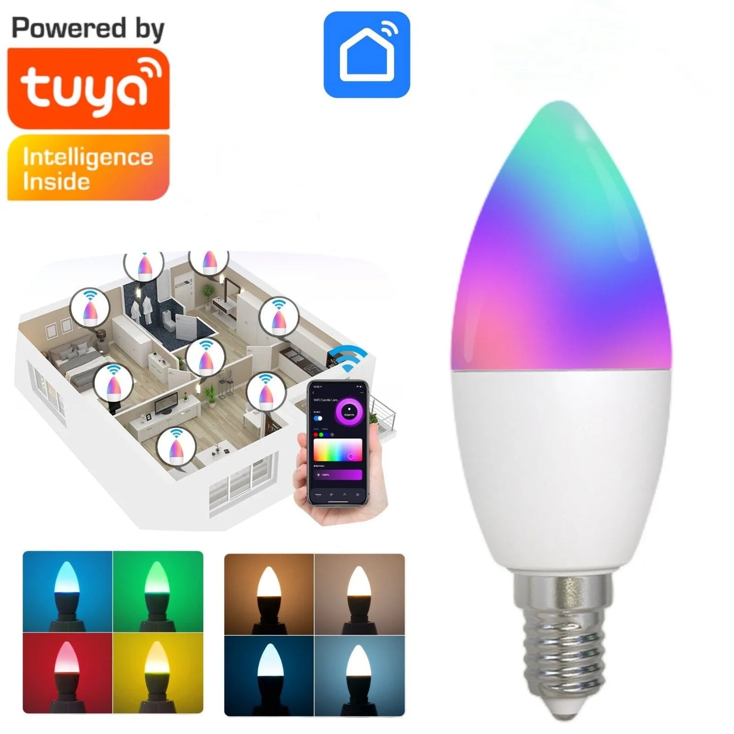 Lampadina Intelligente E14 RGB Bluetooth Candela Lampada di Cristallo