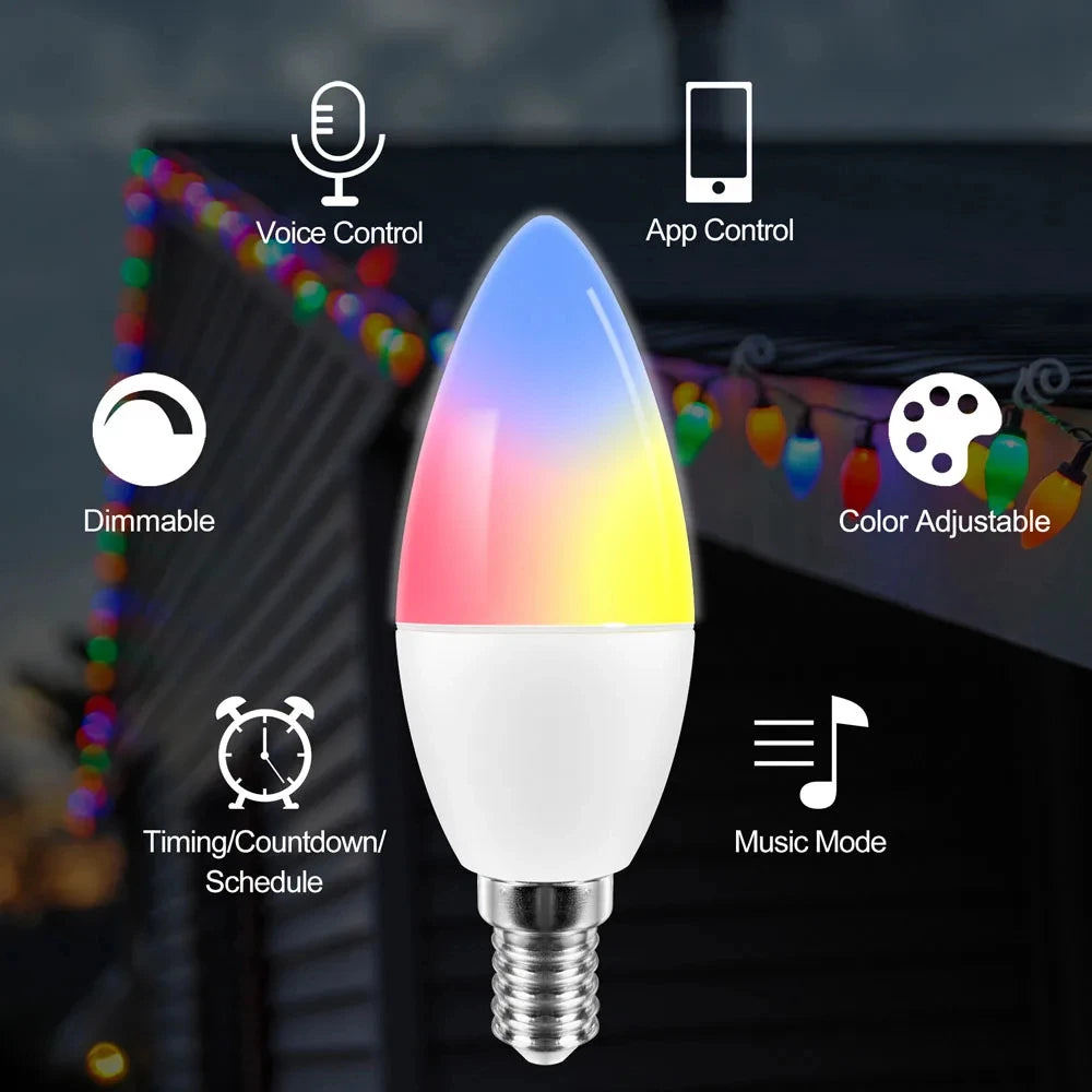 Lampadina Intelligente E14 RGB Bluetooth Candela Lampada di Cristallo