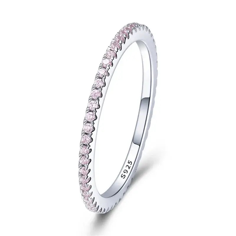 Anello impilabile con diamanti simulati Fasce di eternità placcate in platino per le donne - Pink / 10 - Anello