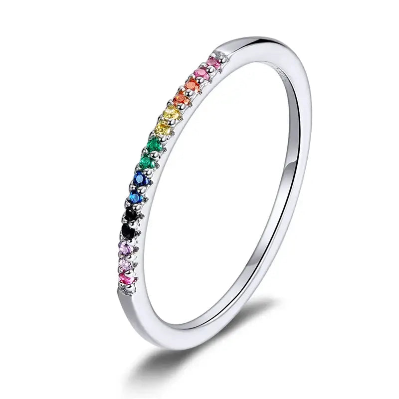 Anello impilabile con diamanti simulati Fasce di eternità placcate in platino per le donne - Rainbow / 10 - Anello