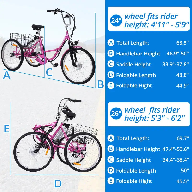 Triciclo elettrico per adulti a 7 velocità pieghevole con cestino - Triciclo elettrico per adulti